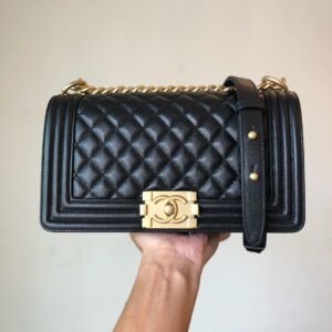 LEBOY CH@NEL Handbag   Grained Calfskin & Gold-Tone Metal  Black