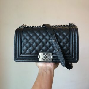 BOY CH@NEL Handbag   Calfskin & Ruthenium-Finish Metal  Black